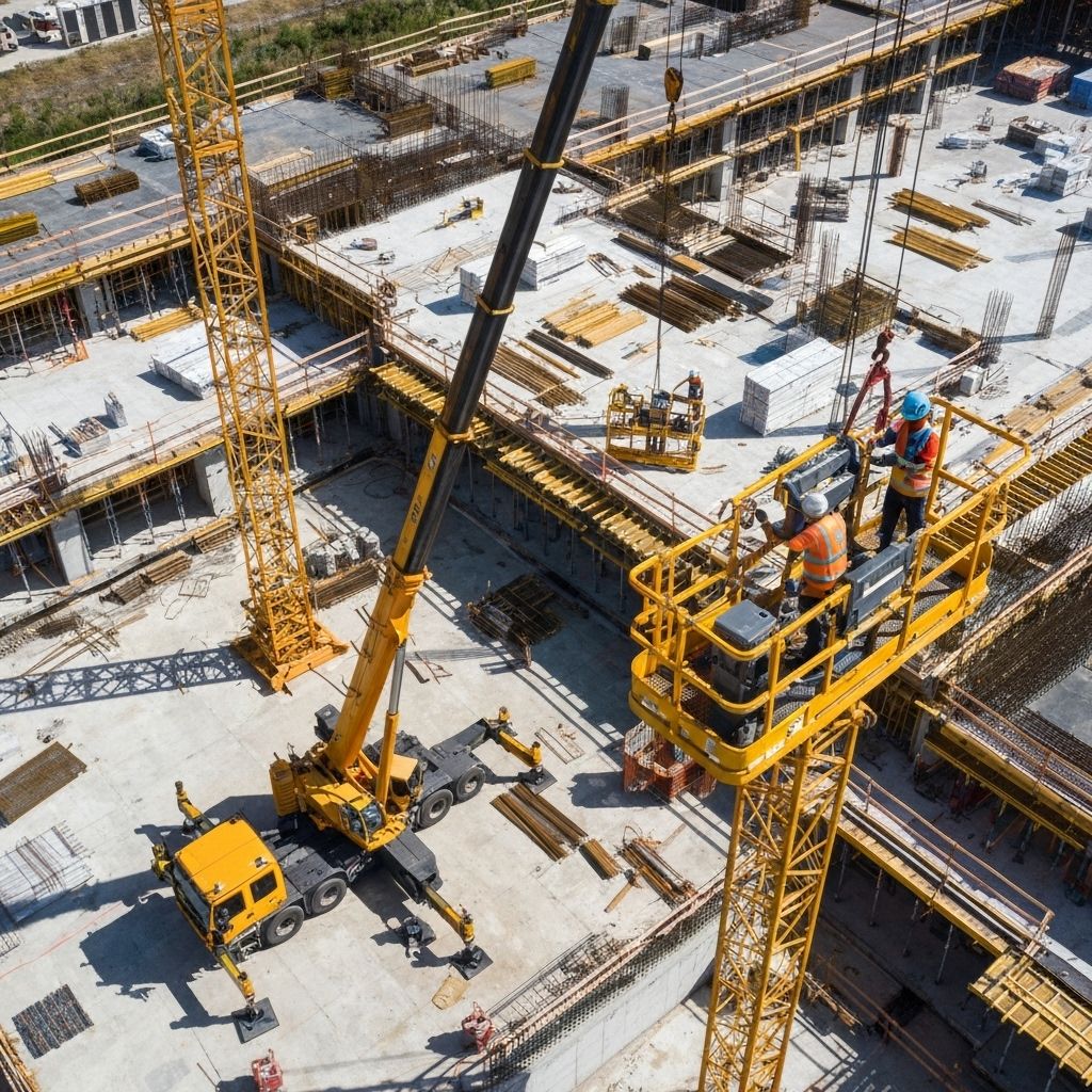Plataformas e caminhões em operação